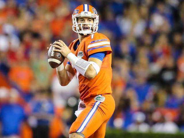 Florida quarterback Will Grier looks for a receiver against Mississippi during the first half of an NCAA college football game Saturday Oct. 3 2015 in Gainesville Fla. Florida won 38-10. AP