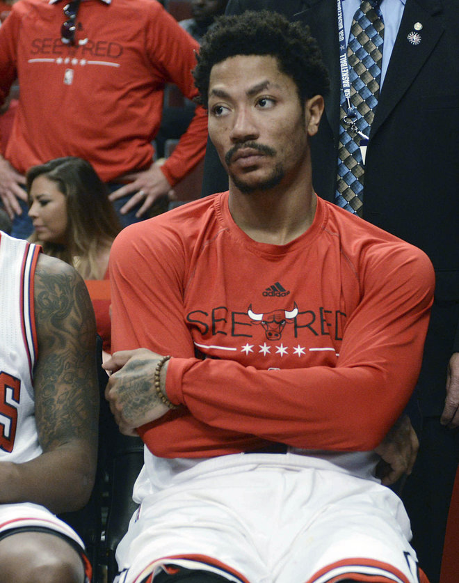 Chicago Bulls Derrick Rose watches as the final seconds tick away during Game 6 of the Bulls NBA basketball second-round playoff series against the Cleveland Cavaliers in Chicago. Rose finds himself headed for