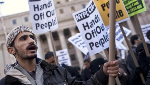 Hamzah Ali protests during a rally against the New York police in New York Nov. 18 2011