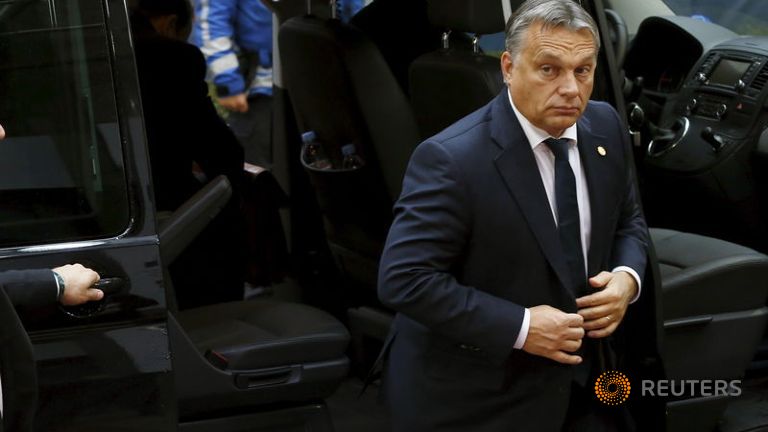 Hungary's Prime Minister Viktor Orban arrives at a European Union leaders summit in Brussels Belgium