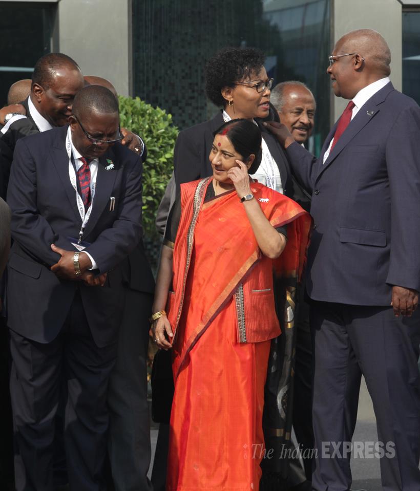 Sushma Swaraj Sushma Swaraj IAFS 2015 Swaraj India Africa Forum Summit Narendra Modi IAFS India Africa Forum Summit 2015 IAFS Mbella Mbella Zimbabwe President Robert Gabriel Mugabe South African President Jacob G Zuma Swaziland King Mswati III