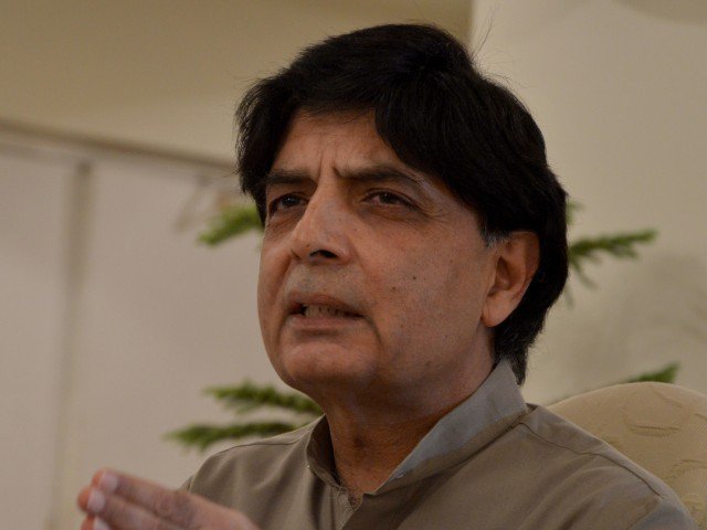 Interior Minister Chaudhry Nisar addresses a press conference at the Punjab House in Islamabad