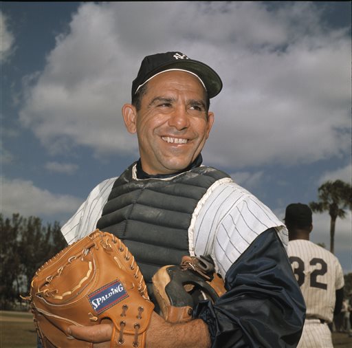 New York Yankee catcher Yogi Berra poses at spring training in Florida in an undated file