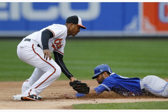 Dalton Pompey had three hits for the Jays on Thursday but was caught stealing in the first inning