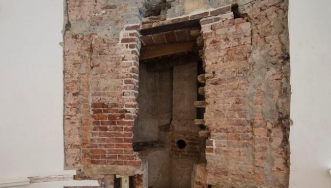 A chemical hearth found inside the Rotunda at the University of Virginia