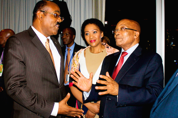 Prime Minister Gaston Browne shares a light moment with South African Leader Jacob Zuma