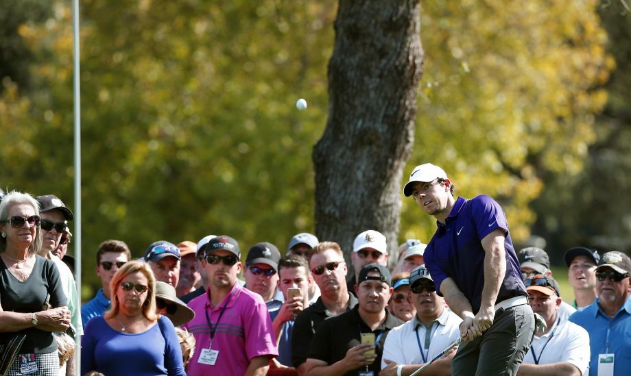 Rory Mc Ilroy swings into action during the first round of the