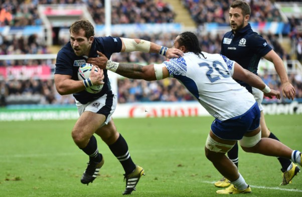 AFP  File  Bertrand Langlois Scotland hooker Fraser Brown evades Samoa back row forward Sanele Vavae Tuilagi during the World Cup Pool B match at St James&#039 Park in Newcastle-upon-Tyne northeast England