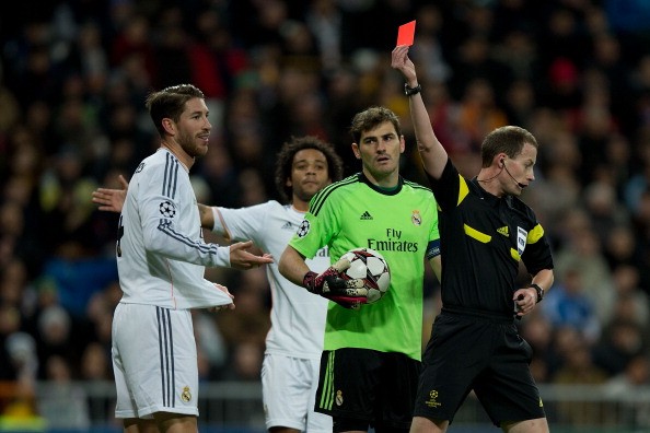 Sergio Ramos getting red carded in Real Madrid's 2013 Champions League match against Galatasaray which they won 4-1