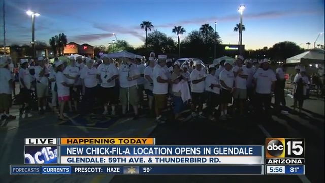 Several people camped outside the new location near 59th Avenue and Thunderbird for a chance to win free Chik-Fil-A for a year.                      KNXV