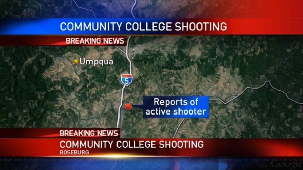 A map of the area where an active shooter was reported in Oregon