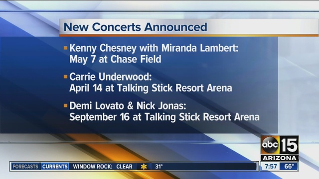 Some big name music artists will bring their tours to Phoenix next year.                      KNXV