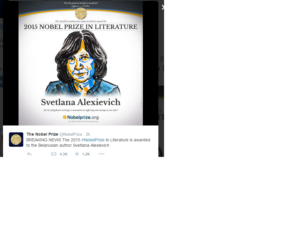 Svetlana Alexievich won the 2015 Nobel Prize in Literature