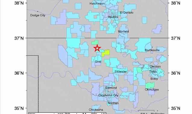 The USGS&#039'Did You Feel It map. The brighter colors indicate the stronger it was felt