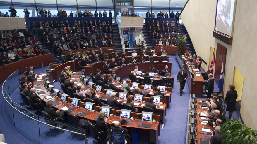 The council chamber is shown in Toronto City Hall in an undated file