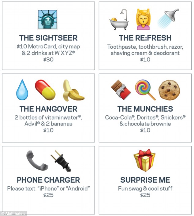 The hotel began offering the services- that will be available if ordered by emoji- this morning in Manhattan