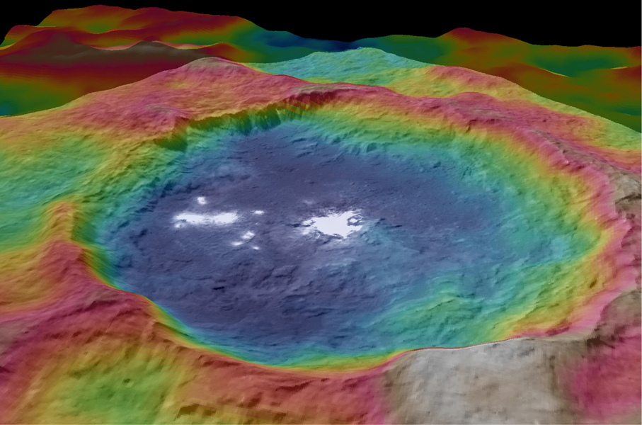 Color-coded topographic map of Occator crater on Ceres