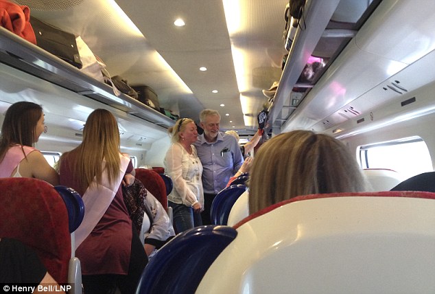 There were thought to be as many as 30 women on the train who – unlike teetotal Mr Corbyn – spent the journey drinking vodka and Vimto