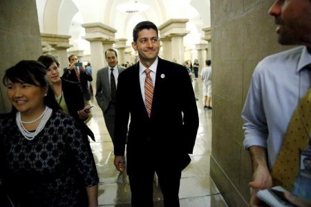 U.S. Representative Paul Ryan returns to his office after a Republican caucus meeting at the U.S. Capitol in Washington