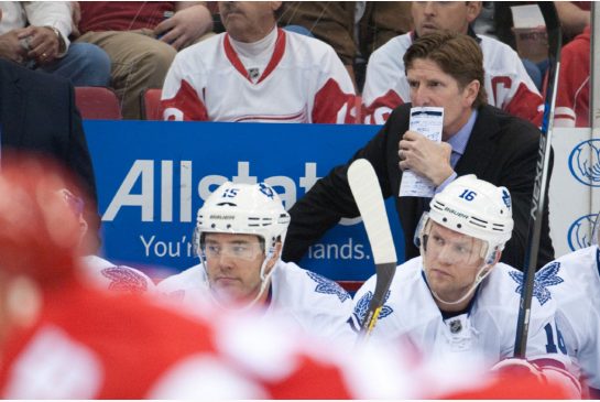 Toronto Maple Leafs head coach Mike Babcock during the first period against the Detroit Red Wings at Joe Louis Arena