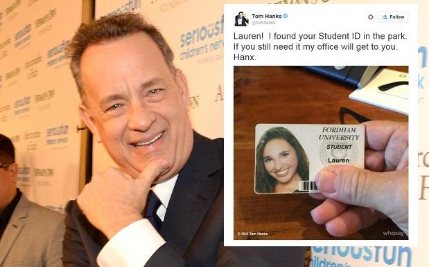 Hanks tweets photo of student ID he found in NYC park