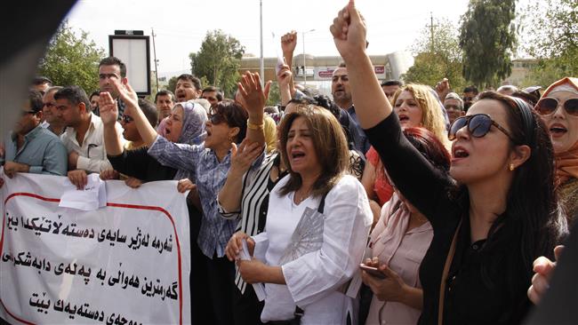 Iraqi teachers and civil servants protest as three months of unpaid salaries in Sulaimaniyah in Iraq’s Kurdistan region