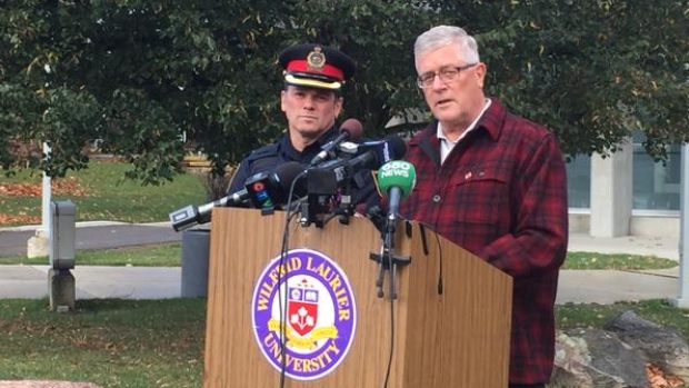 Supt. Pat Dietrich with the Waterloo Regional Police Service and Wilfrid Laurier University president Max Blouw told reporters Friday morning that the FBI tipped off the school about a threat posted online