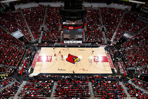 General view of the arena as the Jacksonville State Gamecocks take on the Louisville Cardinals at KFC Yum! Center