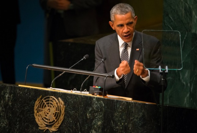 President Barack Obama speaks at the United Nations Sustainable Development Summit Sunday Sept. 27 2015 at the United Nations headquarters. The global meeting is focused on fixing some of the world's greatest problems through a 15-year road map. (AP P