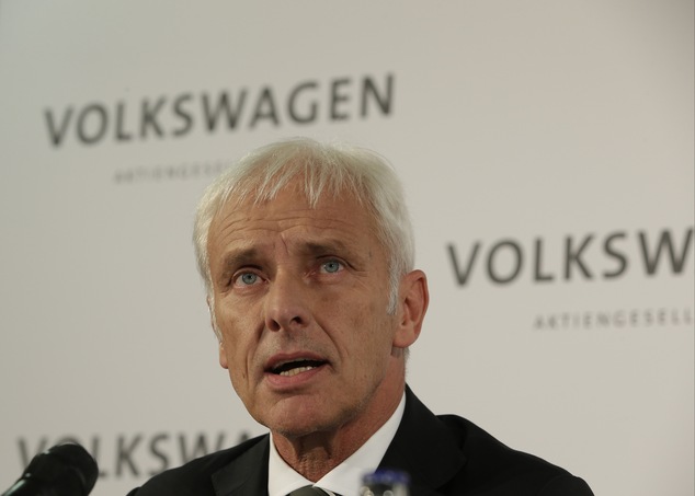 CEO Matthias Mueller speaks during a press statement after a meeting of Volkswagen's supervisory boar