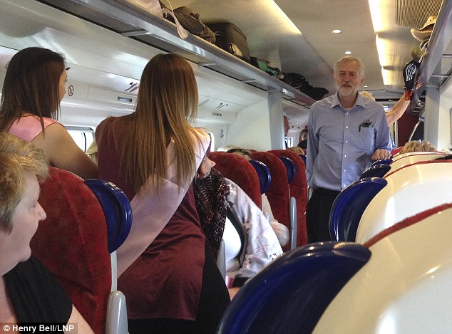 Veteran backbencher Jeremy Corbyn was hailed a'big hit after giving an impromptu speech to a group of women travelling on a Glasgow to London train