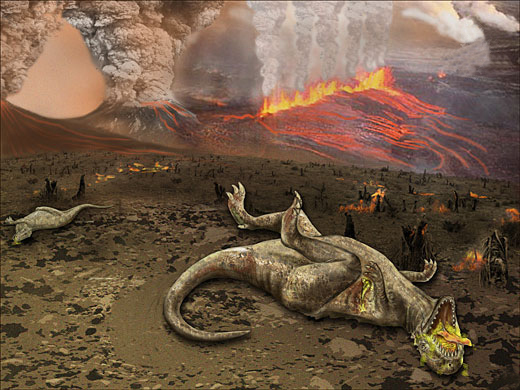 Volcanoes plus asteroid might have finished off dinosaurs