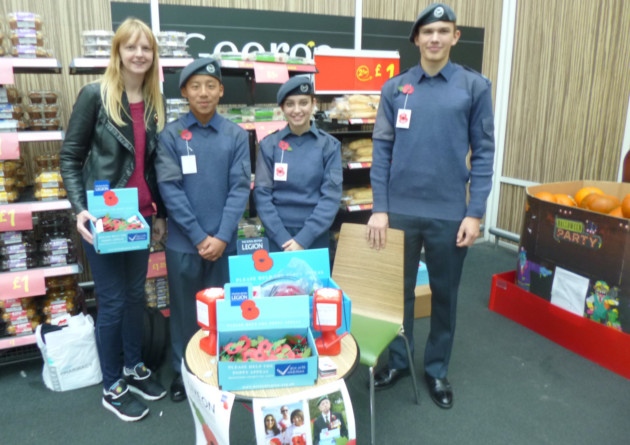 Young volunteers from 78 squadron Air Training Corps launch the poppy appeal at Asda in Wembley Park