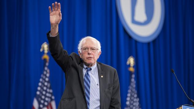 Bernie Sanders waves as he leaves the New Hampshire Democratic Party State Convention last month