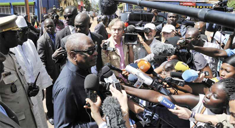 BAMAKO Malian President Ibrahim Boubacar Keita speaks to the press during a visit to the Radisson Blu hotel yesterday. —AFP