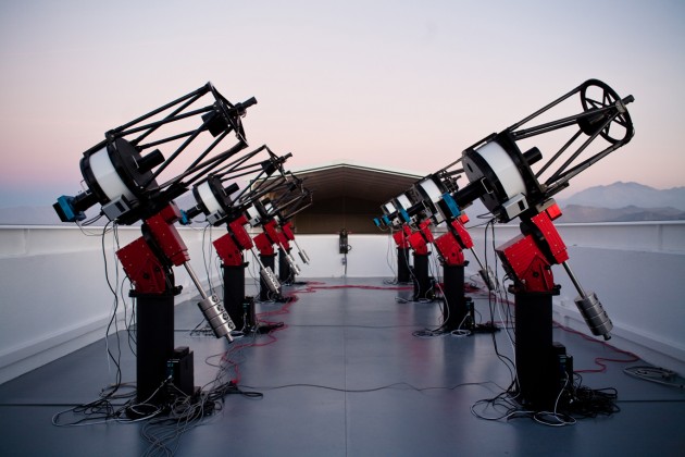 The MEarth-South telescope array located on Cerro Tololo in Chile searches for planets by monitoring the brightness of nearby small stars. This