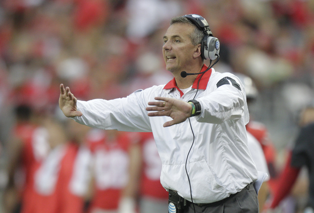 Ohio State coach Urban Meyer motions near the sideline during an NCAA college football game against Western Michig