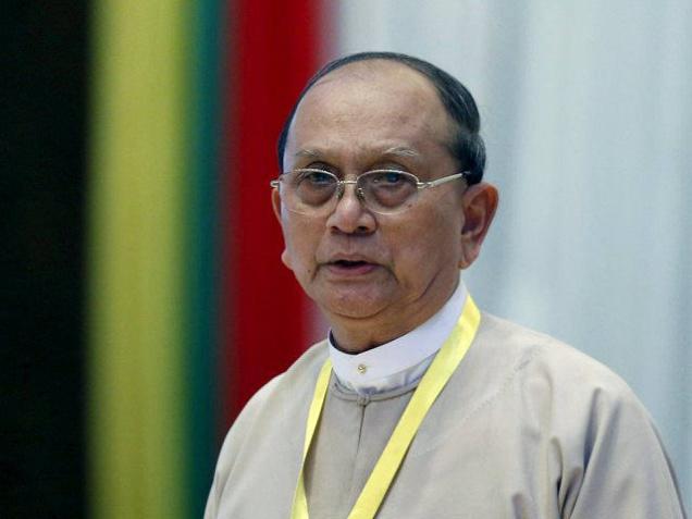 Myanmar's President Thein Sein speaks at a meeting of the political parties following last week's election in Yangon Myanmar