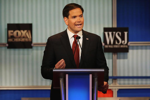 Presidential candidate Republican Sen. Marco Rubio speaks during the Republican Presidential Debate sponsored by Fox Business and the Wall Street Journal at the Milwaukee Theatre Nov. 10 2015 in Milwaukee Wis