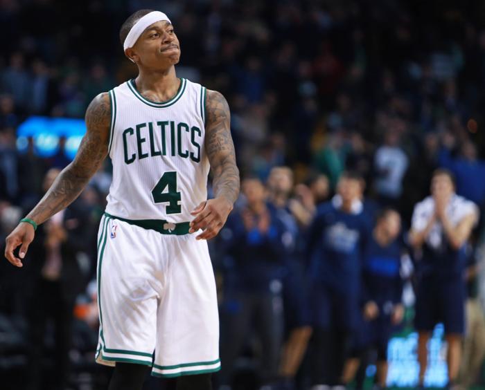 11/18/15 Boston MA With Boston down by two late in the fourth quarter Celtics guard Isaiah Thomas lost control of the ball as he headed for the basket and the Mavericks had a turnover and the game. Thomas