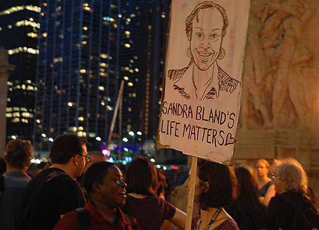 Activists meet ahead of a rally demanding justice for Sandra Bland