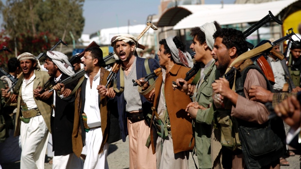 Shiite Houthi fighters in Sanaa Yemen