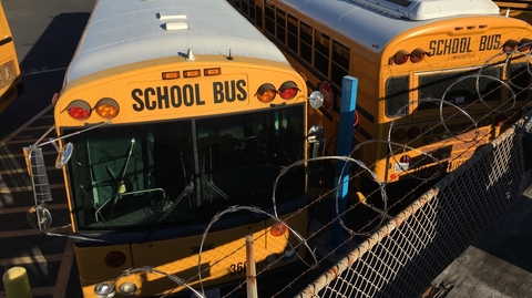 Buses park up after Los Angeles schools closed yesterday because of a threat delivered by email