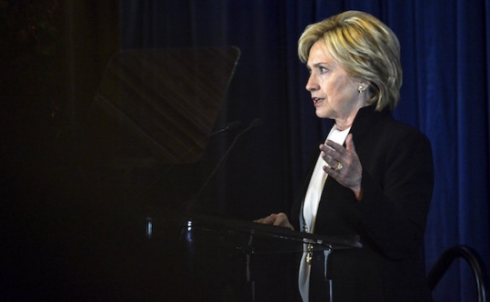 U.S. Democratic presidential candidate and former Secretary of State Hillary Clinton delivers the keynote address at the Brookings Institution Saban Forum at the Willard Hotel in Washingt