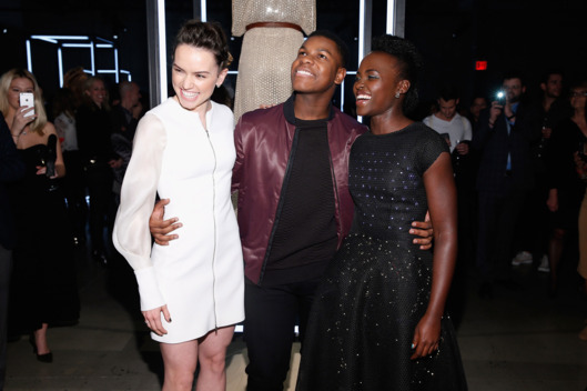 Daisy Ridley Lupita Nyong'o and John Boyega at the charity event Star Wars'Force 4 Fashion