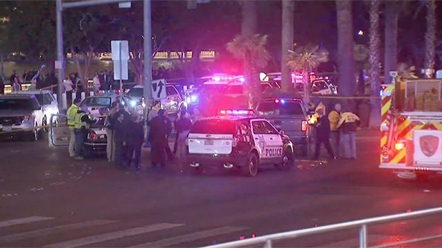 Emergency vehicles block a section of Las Vegas Strip after a crash Dec. 20 2015