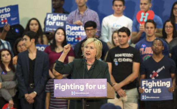 Democratic presidential candidate Hillary Clinton speaks at