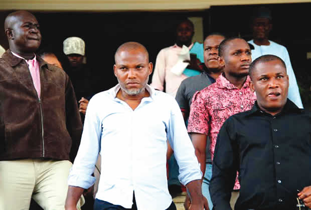 Founder of Radio Biafra Nnamdi Kanu during his appearance on treasonable charges at the Federal High Court Abuja