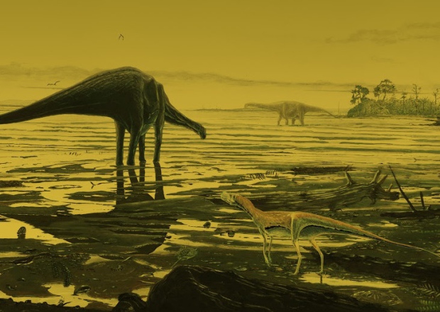 Artist's impression of sauropod dinosaurs on Skye