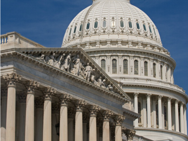 A Capitol Hill Police Officer stands guard on the steps of the US House of Representatives